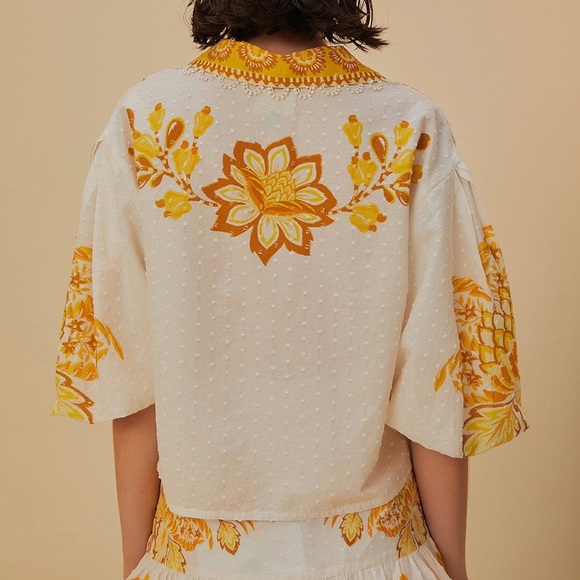 FARM RIO AURA FLORAL OFF WHITE BLOUSE - M - Picture 3 of 7
